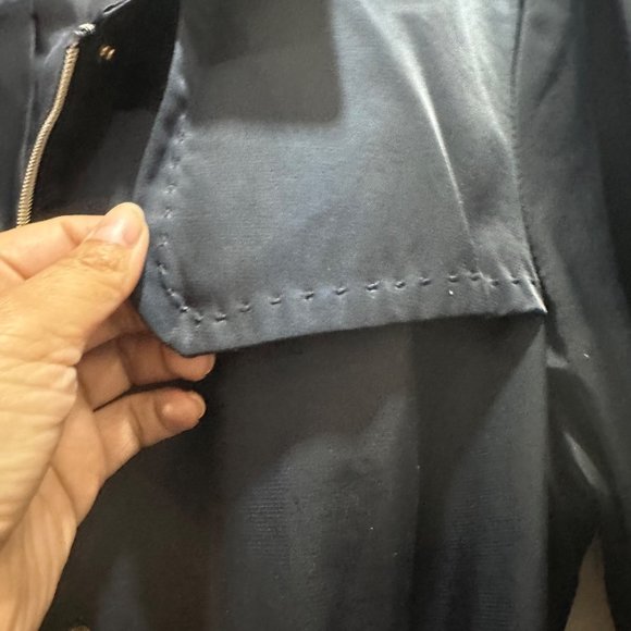 Sz M Womens Jones New York Trench Coat Mid Length Navy Belt Vent Full Zip satin - Picture 11 of 11